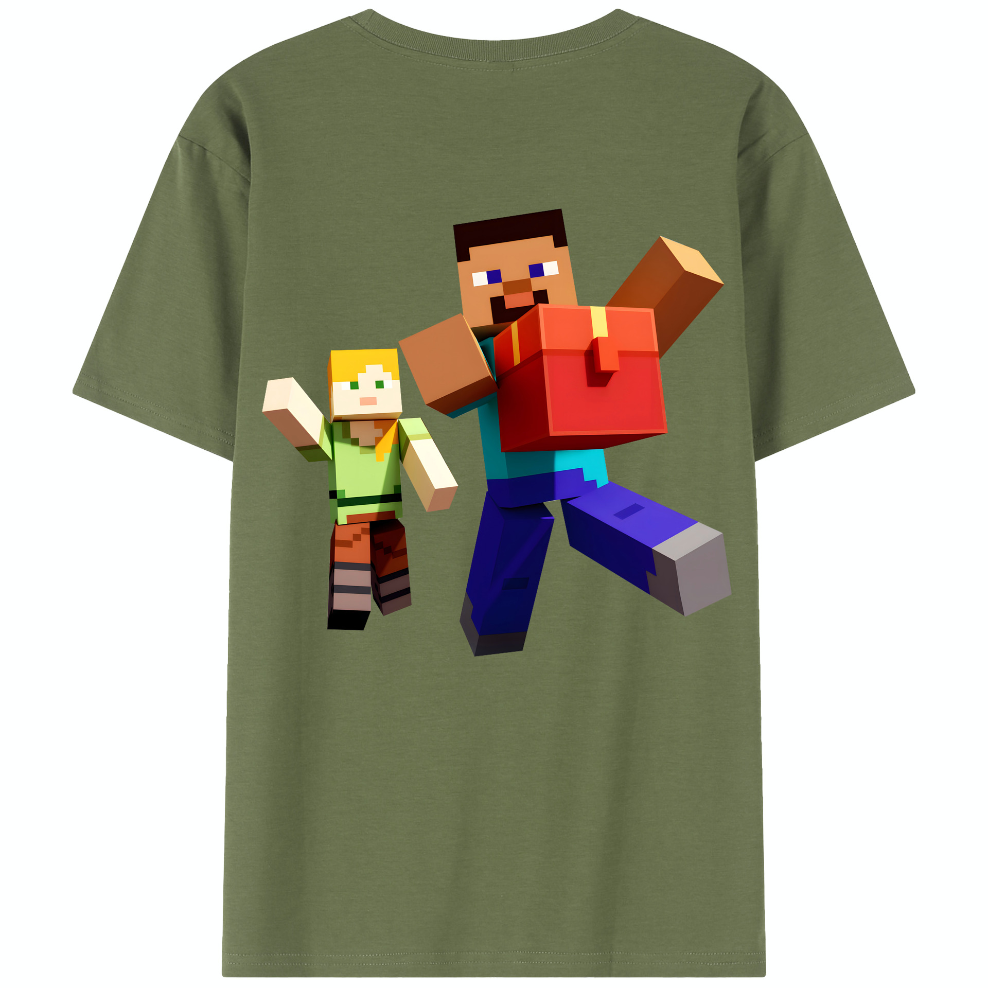 （画像用） マインクラフト ブロックの世界 Minecraft MC Block world 綿100％半袖Tシャツ（背面プリント）